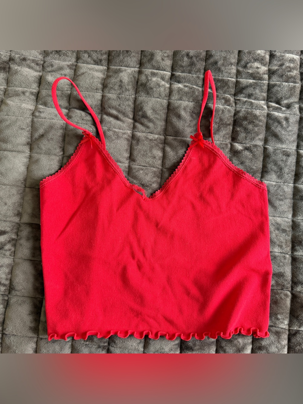 Brandy Melville Red Lace-Edge Crop Tank